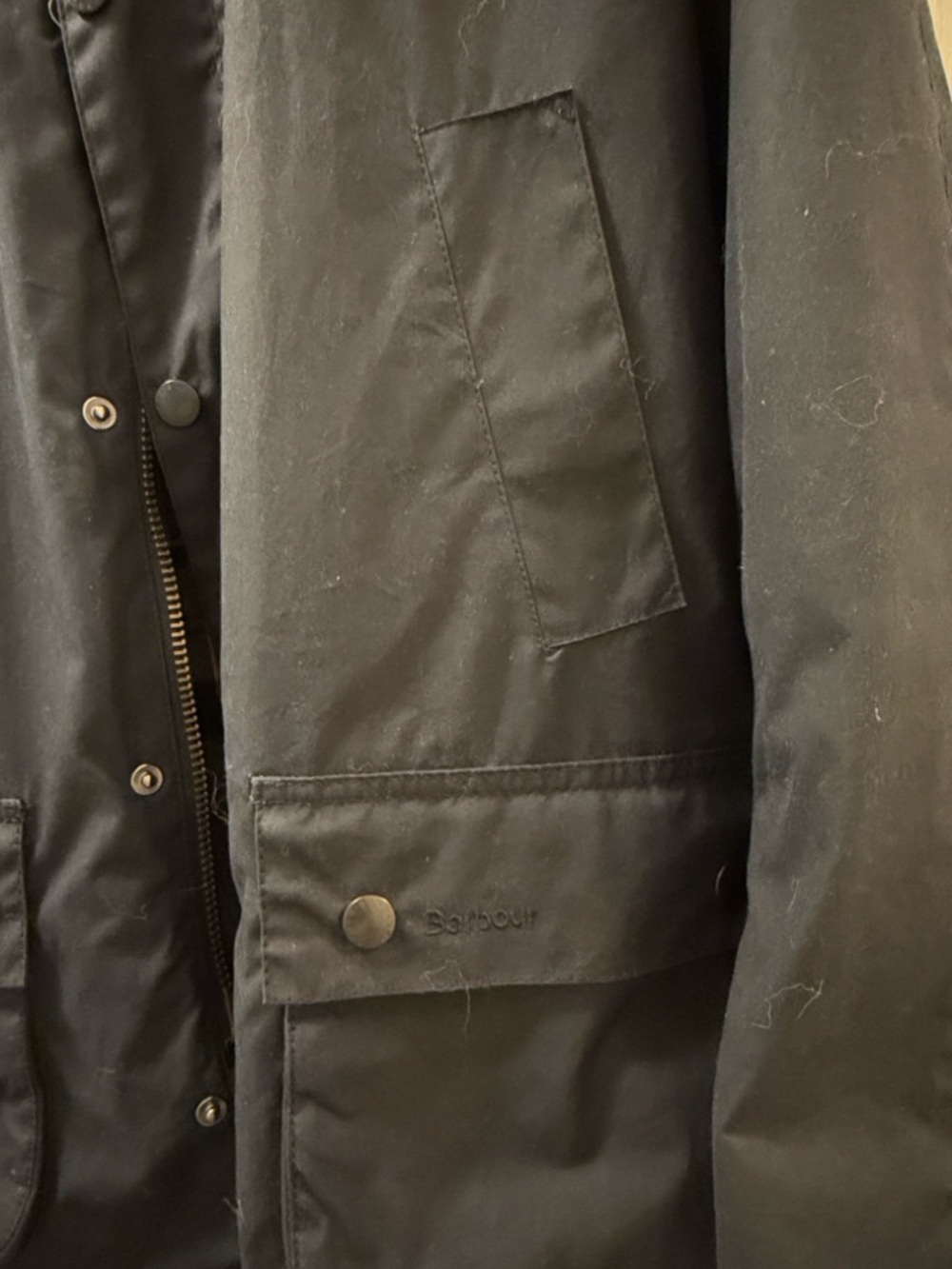 Barbour Navy Waxed Cotton Field Jacket with Cord Collar - Picture 6 of 10